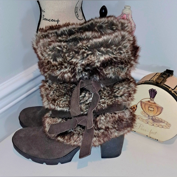 Bearpaw Brown Bridget Wool Blend Lined Suede Faux Fur Boots NWOB